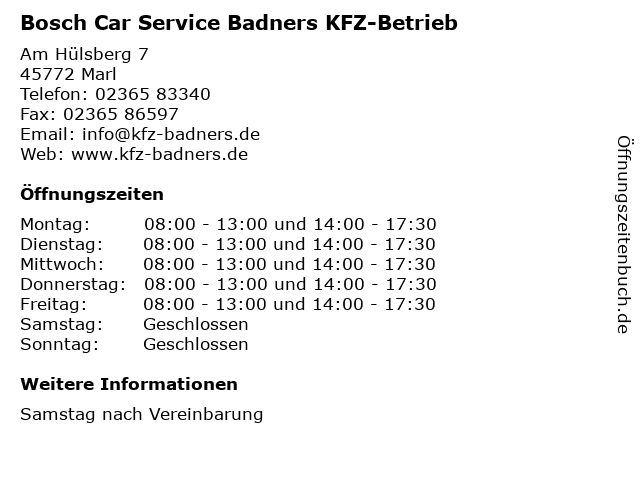 Bosch Car Service Badners KFZ-Betrieb in Marl: Adresse und Öffnungszeiten
