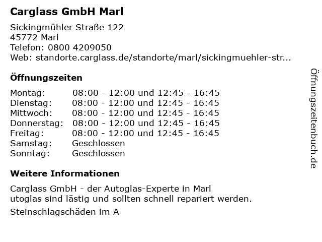 Carglass GmbH Marl in Marl: Adresse und Öffnungszeiten