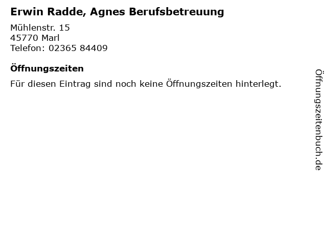 Erwin Radde, Agnes Berufsbetreuung in Marl: Adresse und Öffnungszeiten