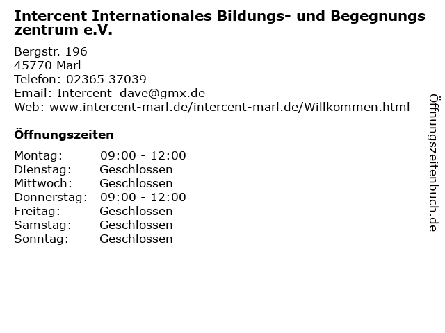 Intercent Internationales Bildungs- und Begegnungszentrum e.V. in Marl: Adresse und Öffnungszeiten