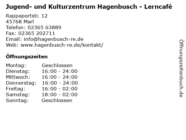 Jugend- und Kulturzentrum Hagenbusch - Lerncafé in Marl: Adresse und Öffnungszeiten