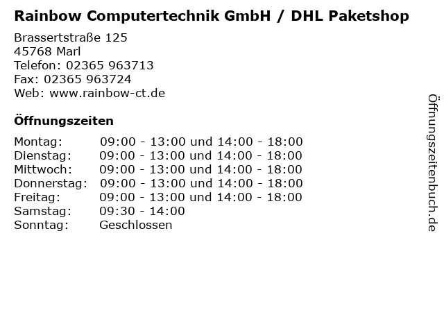Rainbow Computertechnik GmbH / DHL Paketshop in Marl: Adresse und Öffnungszeiten