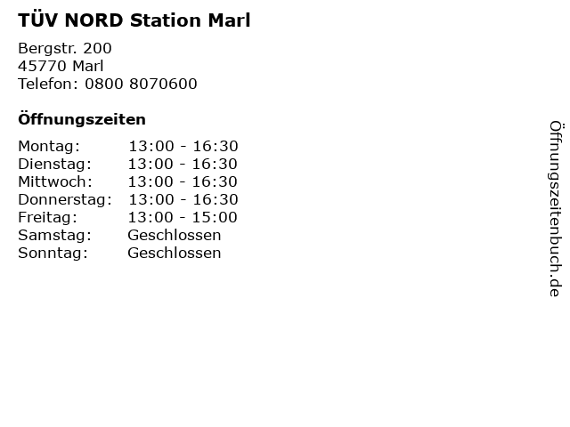 TÜV NORD Station Marl in Marl: Adresse und Öffnungszeiten