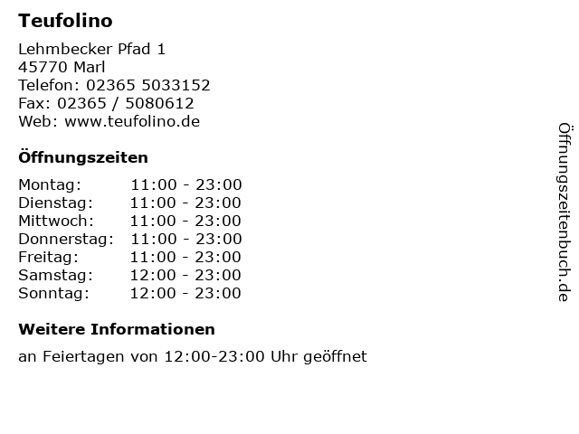 Teufolino in Marl: Adresse und Öffnungszeiten
