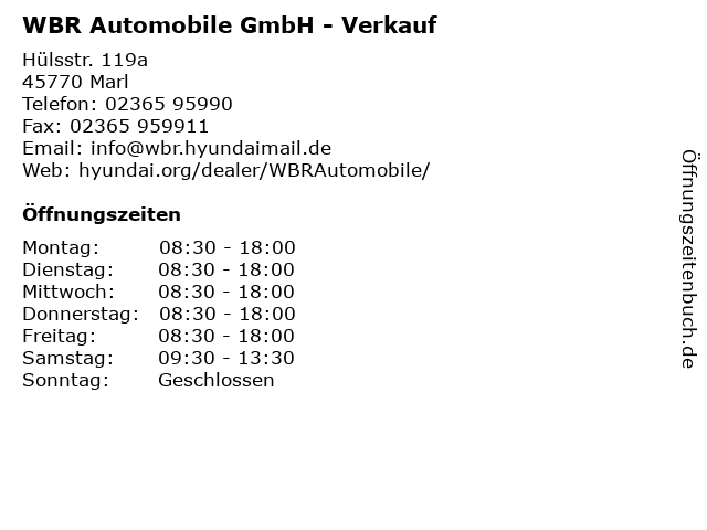 WBR Automobile GmbH - Verkauf in Marl: Adresse und Öffnungszeiten