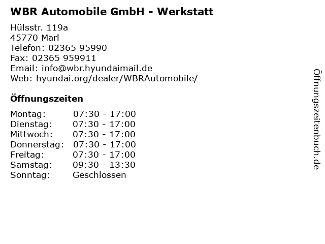 WBR Automobile GmbH - Werkstatt in Marl: Adresse und Öffnungszeiten