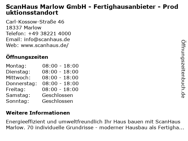 ScanHaus Marlow GmbH - Fertighausanbieter - Produktionsstandort in Marlow: Adresse und Öffnungszeiten