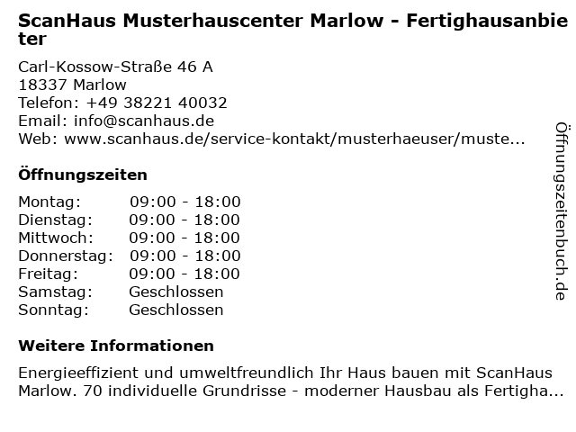 ScanHaus Musterhauscenter Marlow - Fertighausanbieter in Marlow: Adresse und Öffnungszeiten