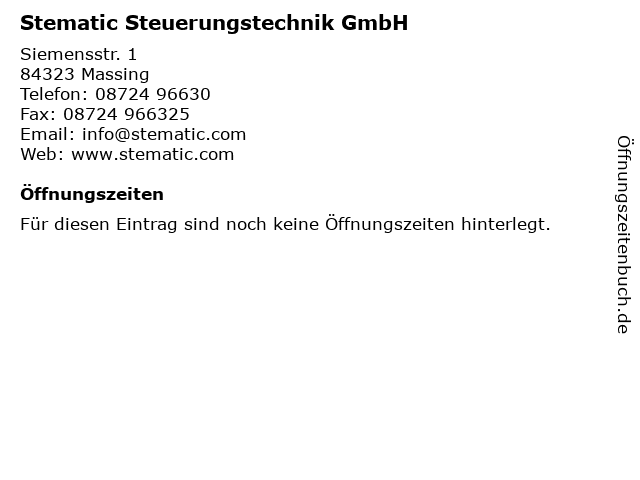 Stematic Steuerungstechnik GmbH in Massing: Adresse und Öffnungszeiten