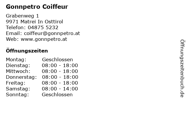 Gonnpetro Coiffeur in Matrei In Osttirol: Adresse und Öffnungszeiten