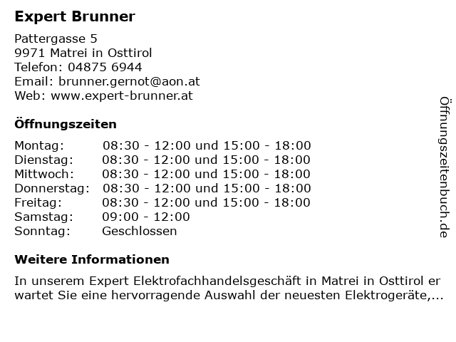 Expert Brunner in Matrei in Osttirol: Adresse und Öffnungszeiten