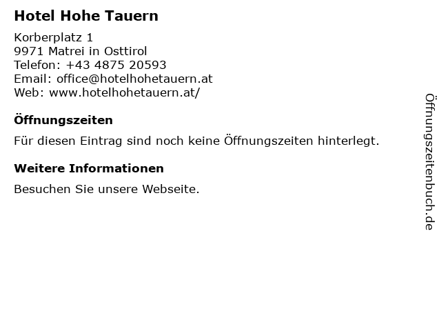 Hotel Hohe Tauern GmbH in Matrei in Osttirol: Adresse und Öffnungszeiten