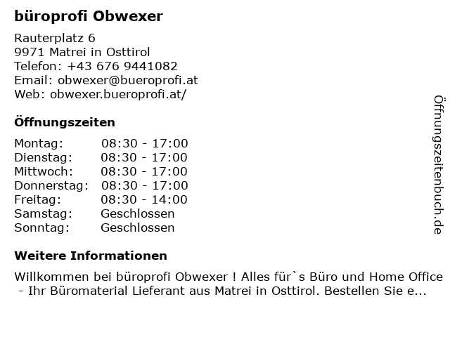 büroprofi Obwexer in Matrei in Osttirol: Adresse und Öffnungszeiten