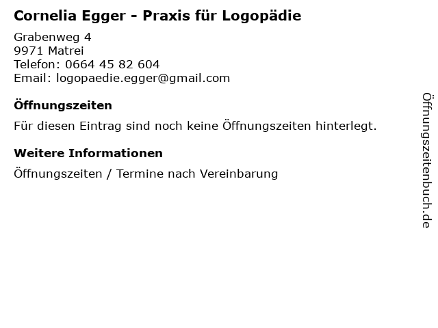 Cornelia Egger - Praxis für Logopädie in Matrei: Adresse und Öffnungszeiten