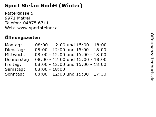 Sport Stefan GmbH (Winter) in Matrei: Adresse und Öffnungszeiten