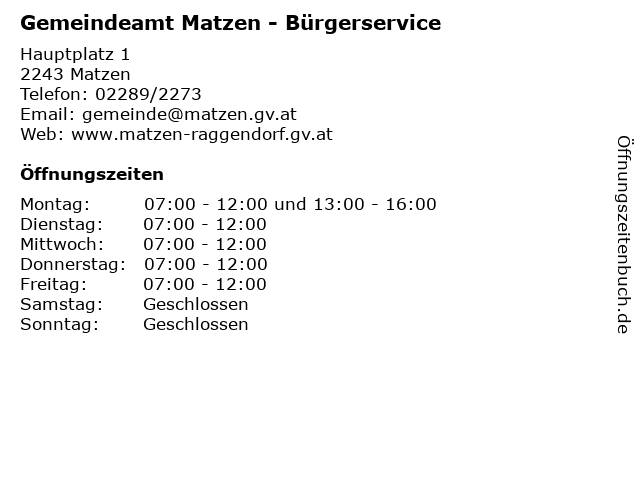 Gemeindeamt Matzen - Bürgerservice in Matzen: Adresse und Öffnungszeiten