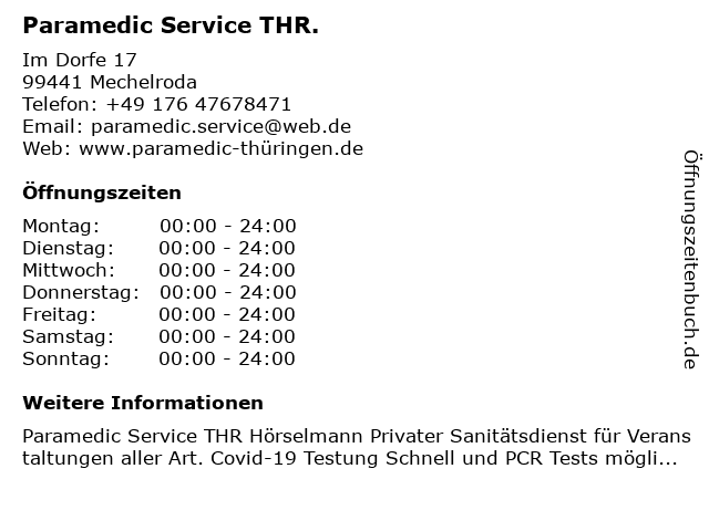 Paramedic Service THR. in Mechelroda: Adresse und Öffnungszeiten