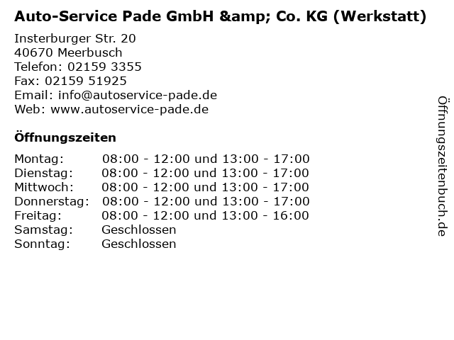 Auto-Service Pade GmbH & Co. KG (Werkstatt) in Meerbusch: Adresse und Öffnungszeiten