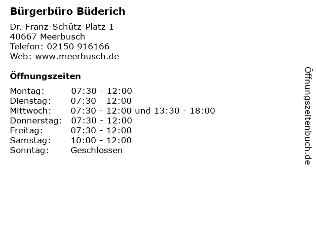 Bürgerbüro Büderich in Meerbusch: Adresse und Öffnungszeiten
