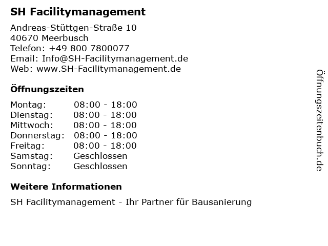 SH Facilitymanagement in Meerbusch: Adresse und Öffnungszeiten