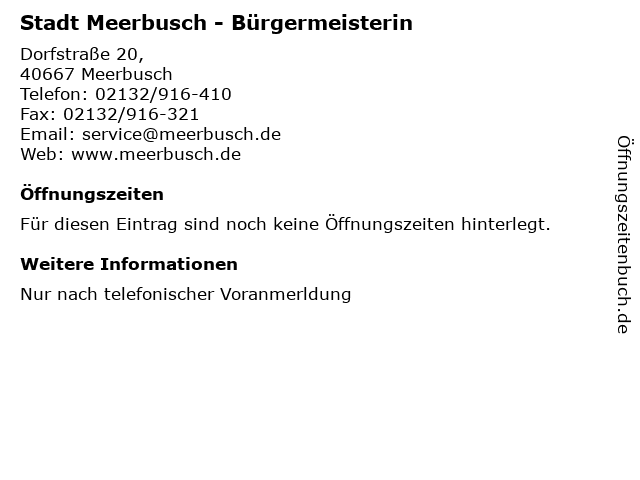 Stadt Meerbusch - Bürgermeisterin in Meerbusch: Adresse und Öffnungszeiten