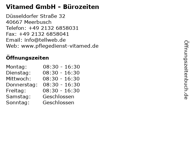 Vitamed GmbH - Bürozeiten in Meerbusch: Adresse und Öffnungszeiten