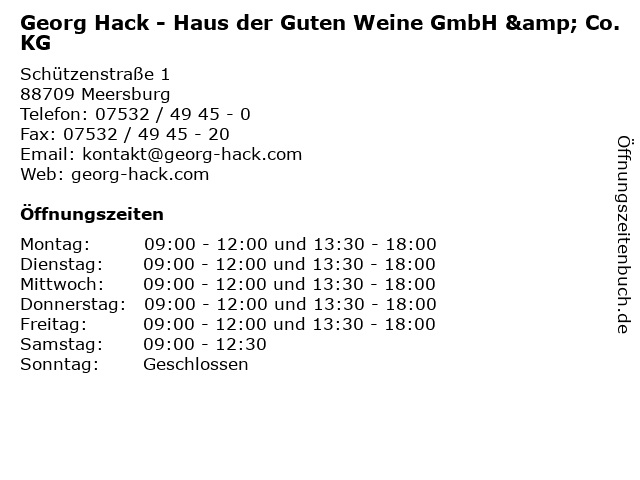 ᐅ Öffnungszeiten Hack Haus der Guten Weine GmbH