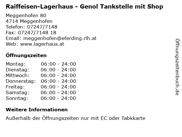 Raiffeisen-Lagerhaus - Genol Tankstelle mit Shop in Meggenhofen: Adresse und Öffnungszeiten