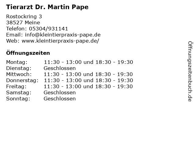 Tierarzt Dr. Martin Pape in Meine: Adresse und Öffnungszeiten