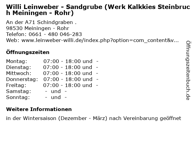Willi Leinweber - Sandgrube (Werk Kalkkies Steinbruch Meiningen - Rohr) in Meiningen - Rohr: Adresse und Öffnungszeiten