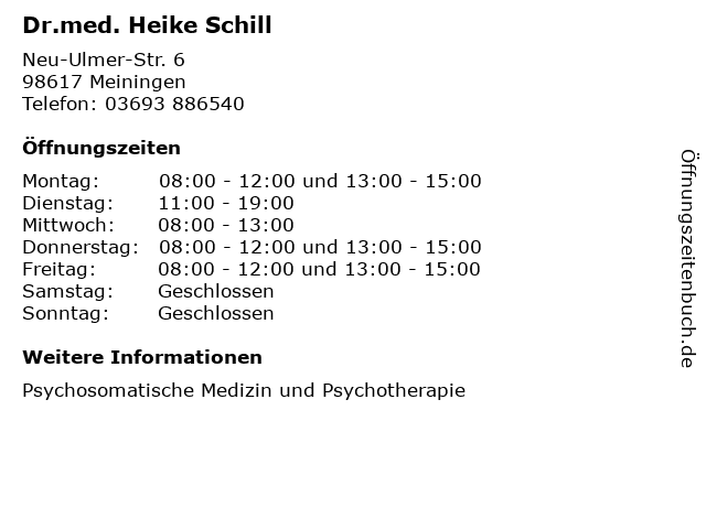 Dr.med. Heike Schill in Meiningen: Adresse und Öffnungszeiten
