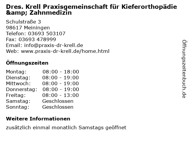 Dres. Krell Praxisgemeinschaft für Kieferorthopädie & Zahnmedizin in Meiningen: Adresse und Öffnungszeiten
