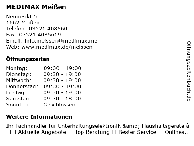 ᐅ Öffnungszeiten „MEDIMAX“ | Neumarkt 5 in Meißen