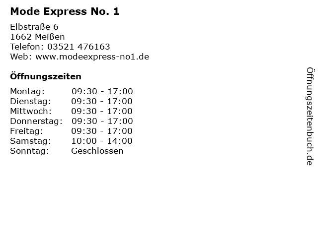 Mode Express No. 1 in Meißen: Adresse und Öffnungszeiten