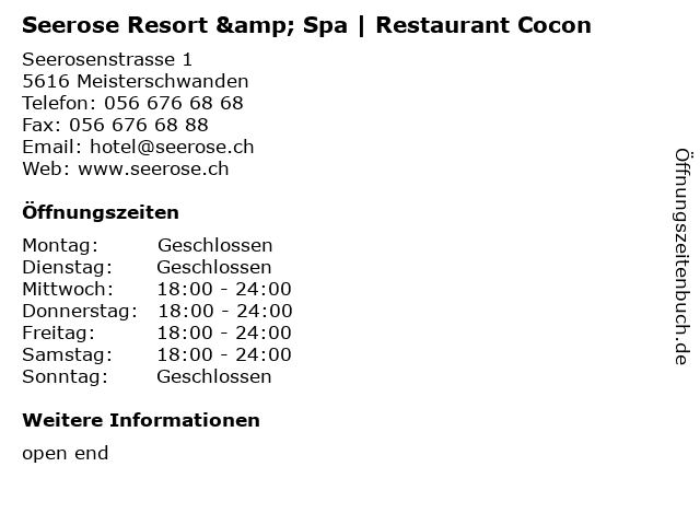 Seerose Resort & Spa | Restaurant Cocon in Meisterschwanden: Adresse und Öffnungszeiten