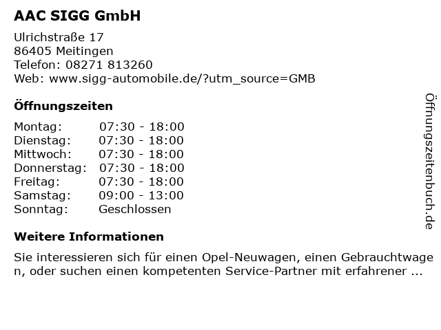 AAC SIGG GmbH in Meitingen: Adresse und Öffnungszeiten