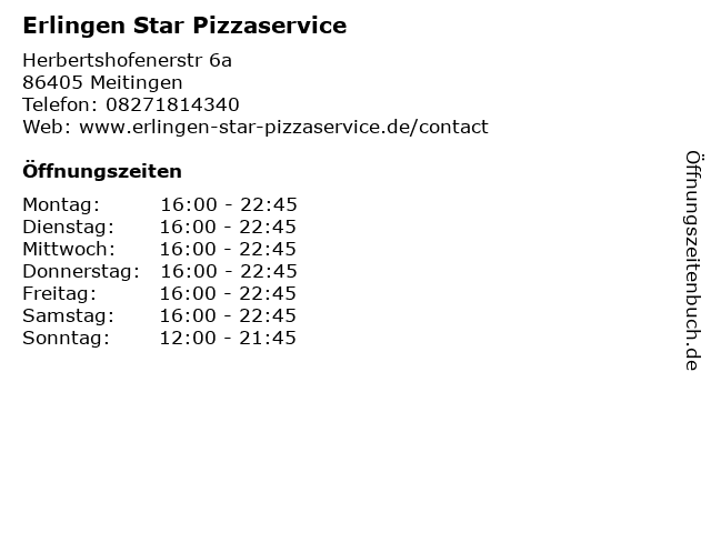 Erlingen Star Pizzaservice in Meitingen: Adresse und Öffnungszeiten