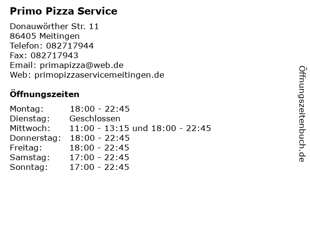 Primo Pizza Service in Meitingen: Adresse und Öffnungszeiten