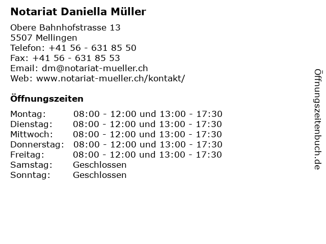Notariat Daniella Müller in Mellingen: Adresse und Öffnungszeiten