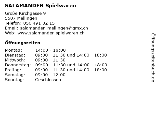SALAMANDER Spielwaren in Mellingen: Adresse und Öffnungszeiten