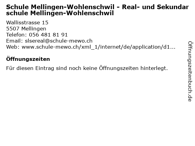 Schule Mellingen-Wohlenschwil - Real- und Sekundarschule Mellingen-Wohlenschwil in Mellingen: Adresse und Öffnungszeiten