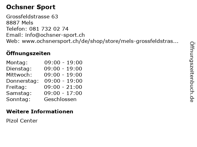 Ochsner Sport in Mels: Adresse und Öffnungszeiten