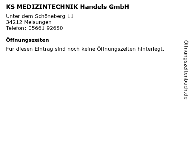 KS MEDIZINTECHNIK Handels GmbH in Melsungen: Adresse und Öffnungszeiten
