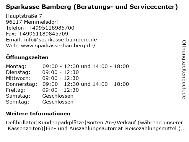 ᐅ Offnungszeiten Sparkasse Bamberg Geschaftsstelle Memmelsdorf
