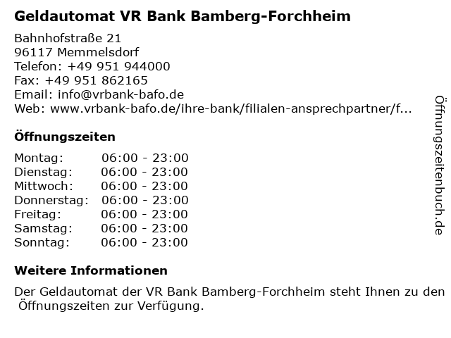 ᐅ Offnungszeiten Vr Bank Bamberg Eg Geldautomat Geschaftsstelle