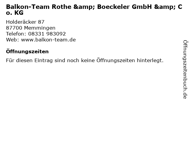 Balkon-Team Rothe & Boeckeler GmbH & Co. KG in Memmingen: Adresse und Öffnungszeiten