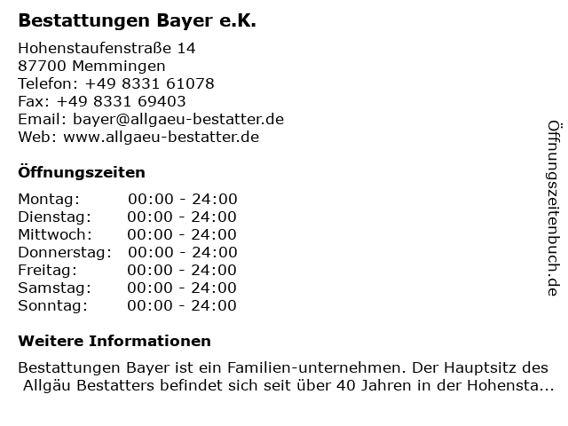ᐅ Offnungszeiten Bestattungen Bayer Hohenstaufenstrasse 14 In Memmingen