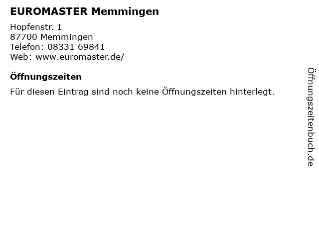 EUROMASTER Memmingen in Memmingen: Adresse und Öffnungszeiten