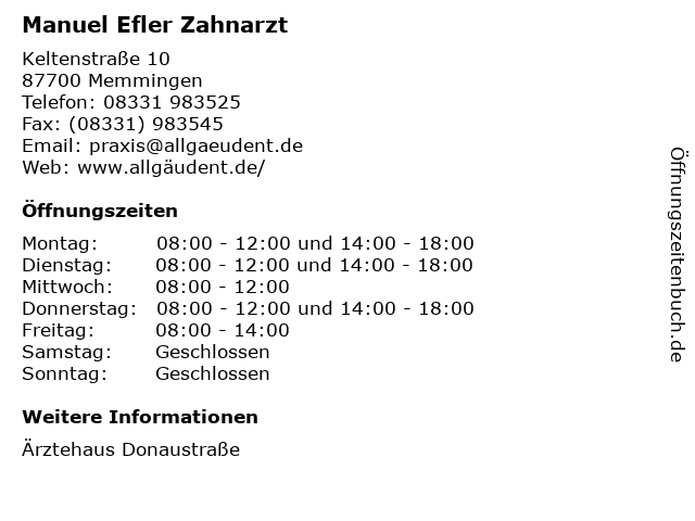 Manuel Efler Zahnarzt in Memmingen: Adresse und Öffnungszeiten