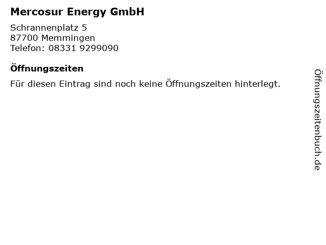 Mercosur Energy GmbH in Memmingen: Adresse und Öffnungszeiten